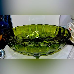 Vtg Indiana Emerald Green Harvest Grape Footed Oval Fruit/Console Bowl-heavy